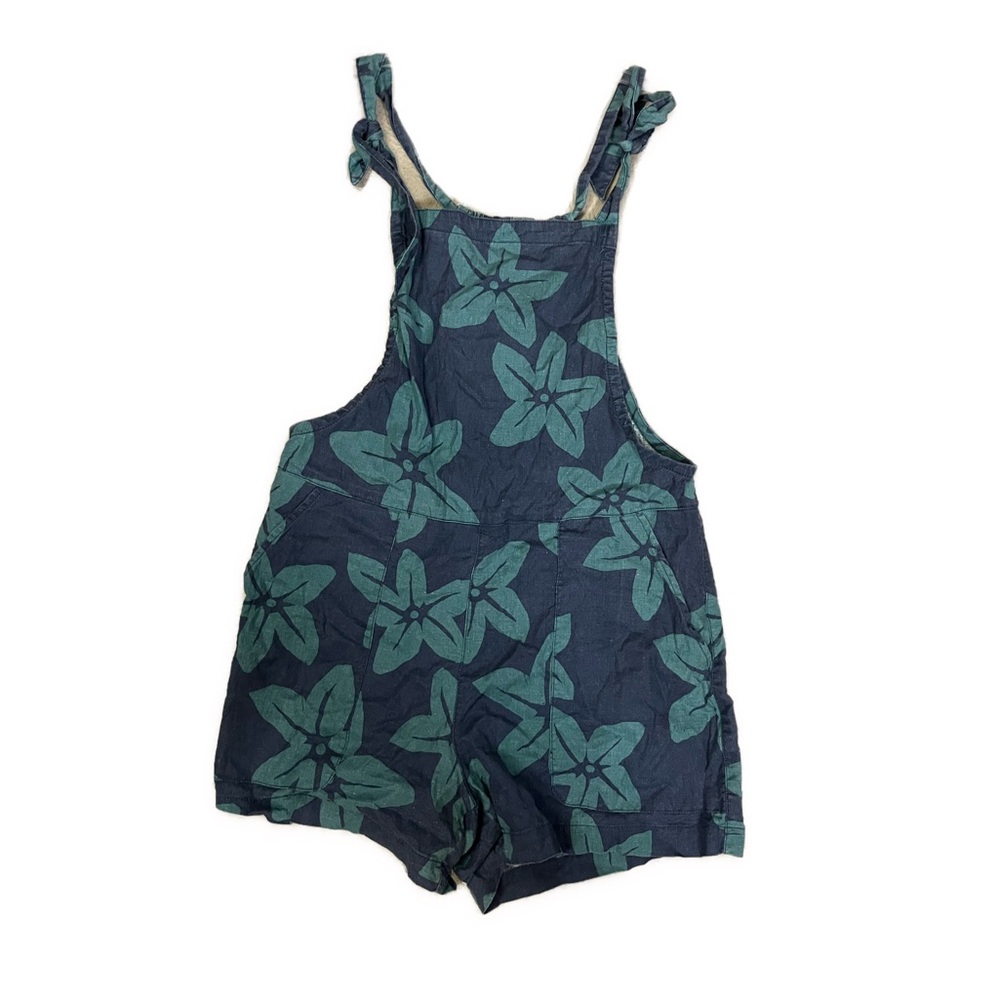 Toad&Co Women’s Taj Hemp Linen Blue Printed Tie Shoulder Shorteralls- Size XS - Picture 2 of 10